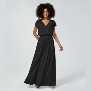 Halara Short Sleeve Wide Leg Flowy Waffle Jumpsuit w/ Pockets - Black - M